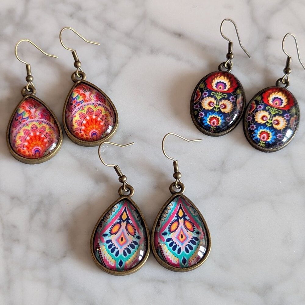 Vibrant Boho Dangle Earrings / 3 Pairs